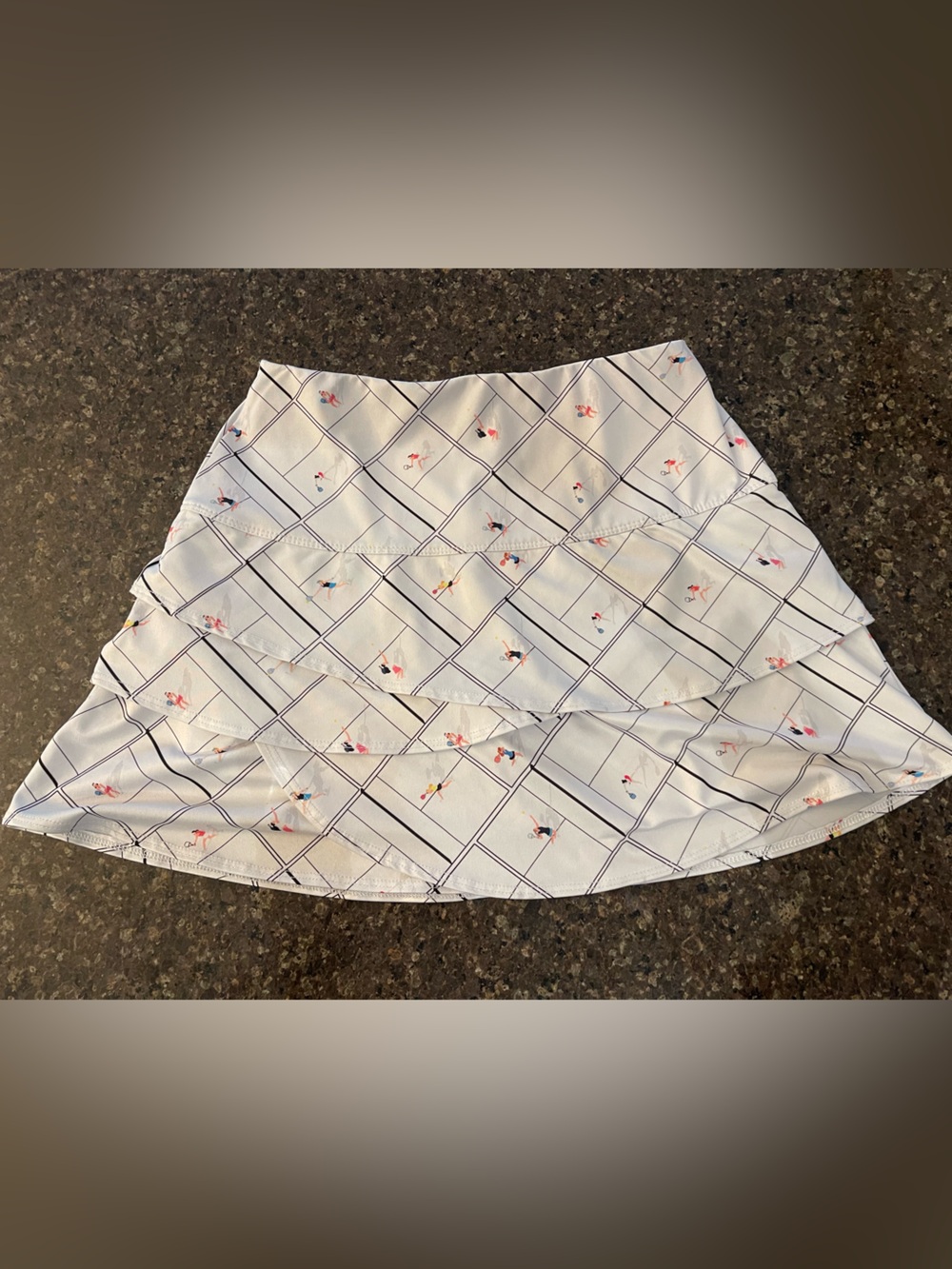 Lucky in Love White Plaid Ruffle Skirt with Tiny Floral Motif tennis players